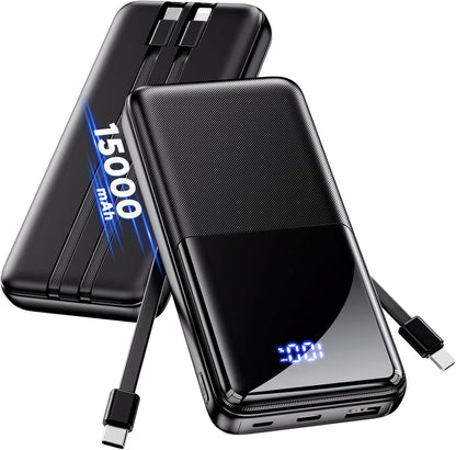 CFIAI 15,000mAh Power Bank with Built-In Cables
