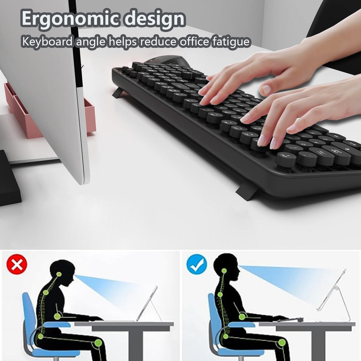 STIVIC Retro Wireless Keyboard and Mouse