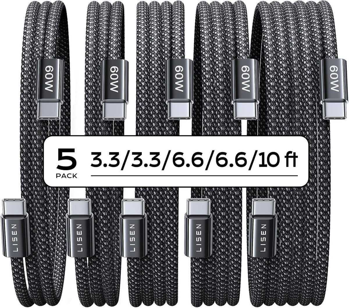 LISEN USB-C to USB-C Cable, 5-Pack